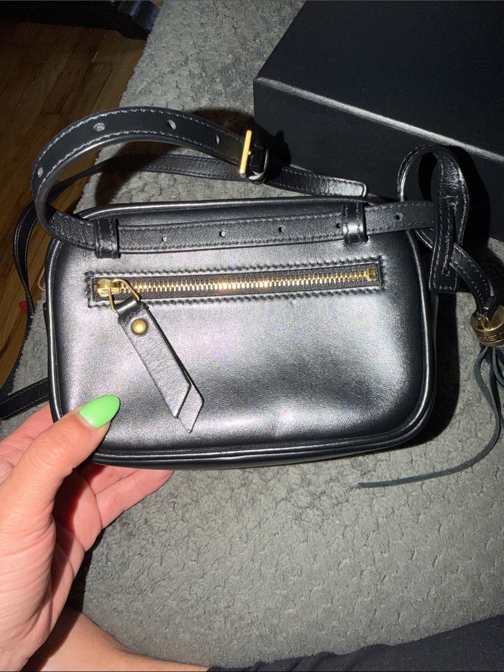 Saint Laurent Black Quilted Chevron Leather Crossbody with Tassel - Picture 6 of 7